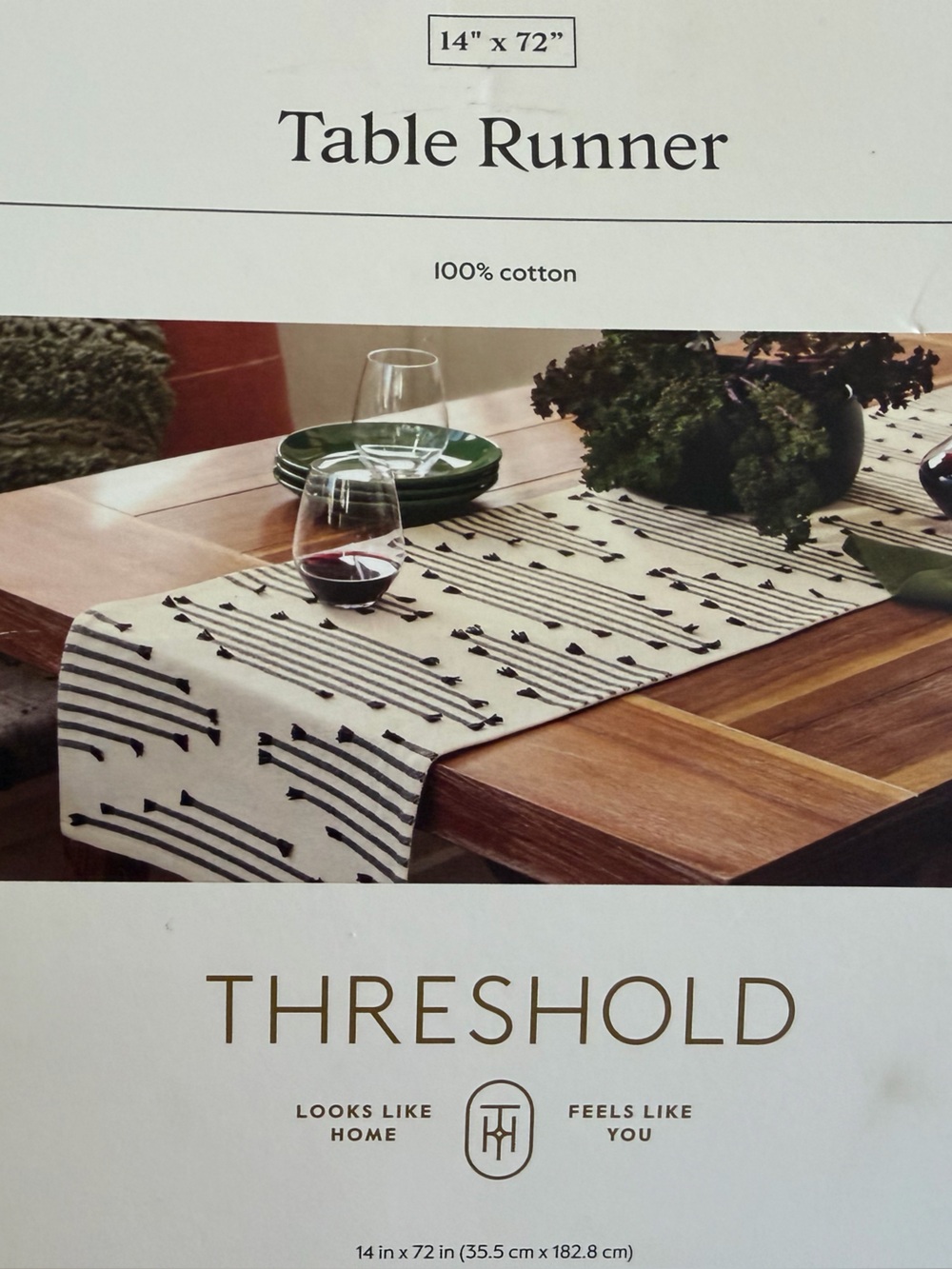 Threshold Black and White Striped Cotton Table Runner 72 in